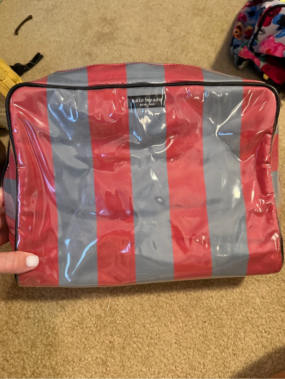 kate spade Red and Gray Striped Toiletry Pouch